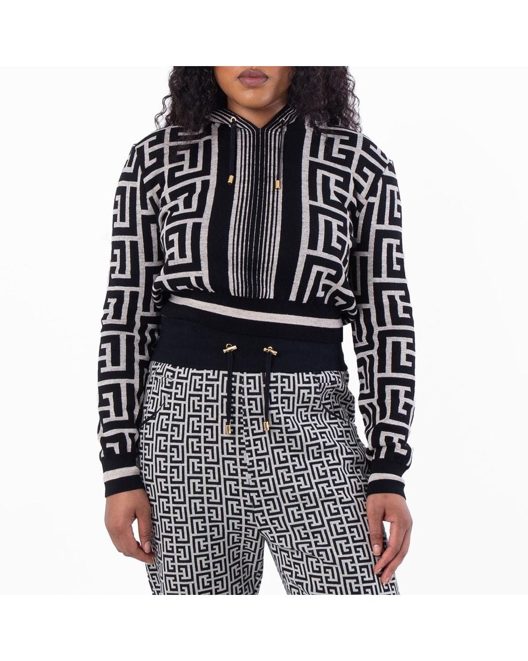 Balmain Black Monogram Drawstring Hoodie, Brand Size 36 (Us for men