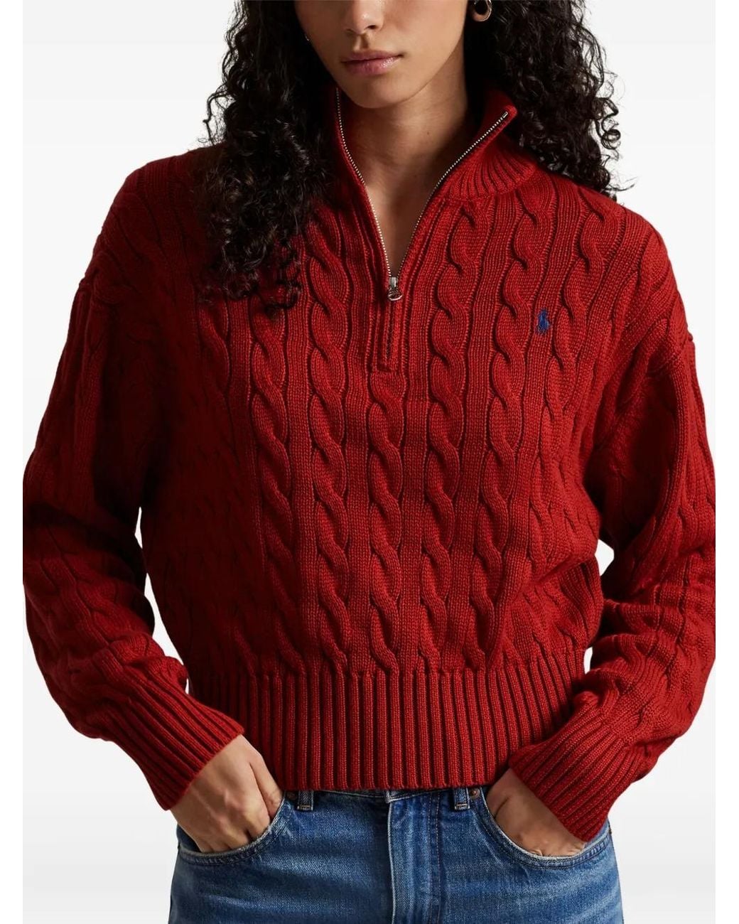 Polo Ralph Lauren Red Cable Knit Quarter-Zip Sweater for men