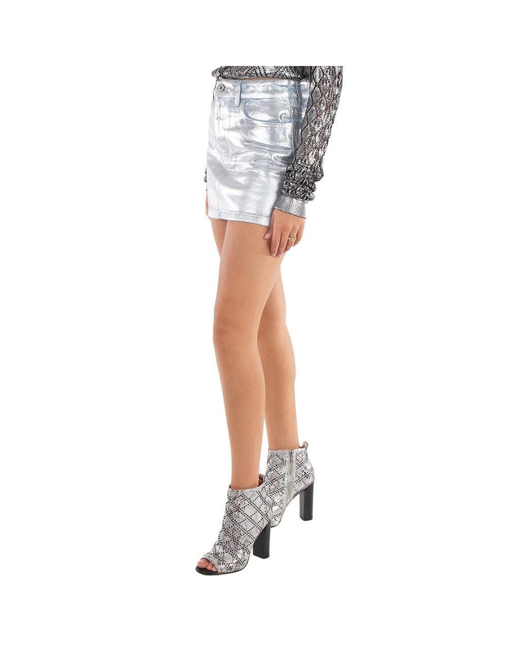 Rabanne Multicolor Ladies Light Metallic Denim Miniskirt, Brand Size 34 (Us