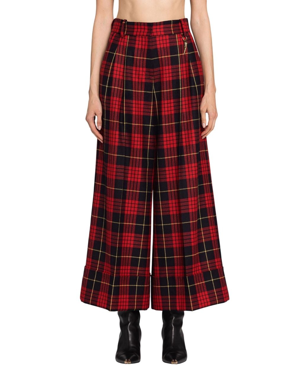 Roberto Cavalli Red Tartan Virgin Wool Wide-Leg Trousers, Brand Size 40 Us for men