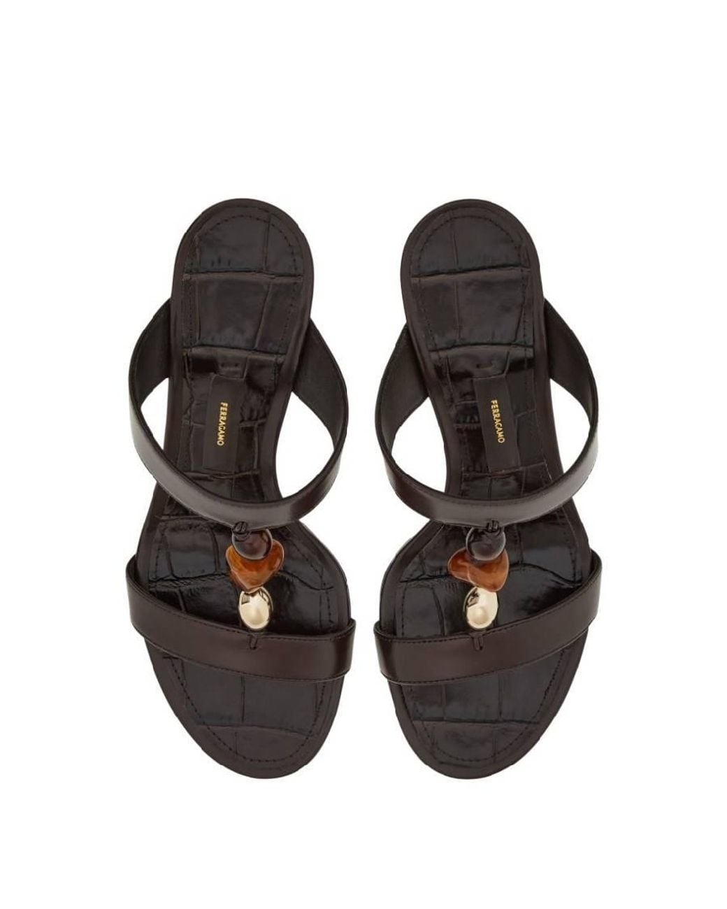 Ferragamo Brown Beaded Strap Wedge Sandals for men