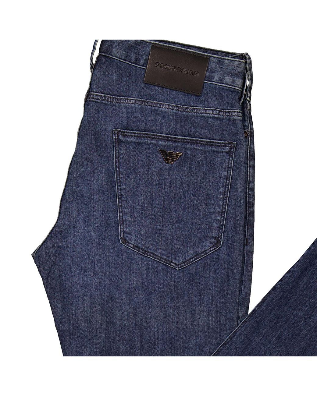Emporio Armani Blue J06 Slim-Fit Worn-Effect Denim Jeans, Waist for men