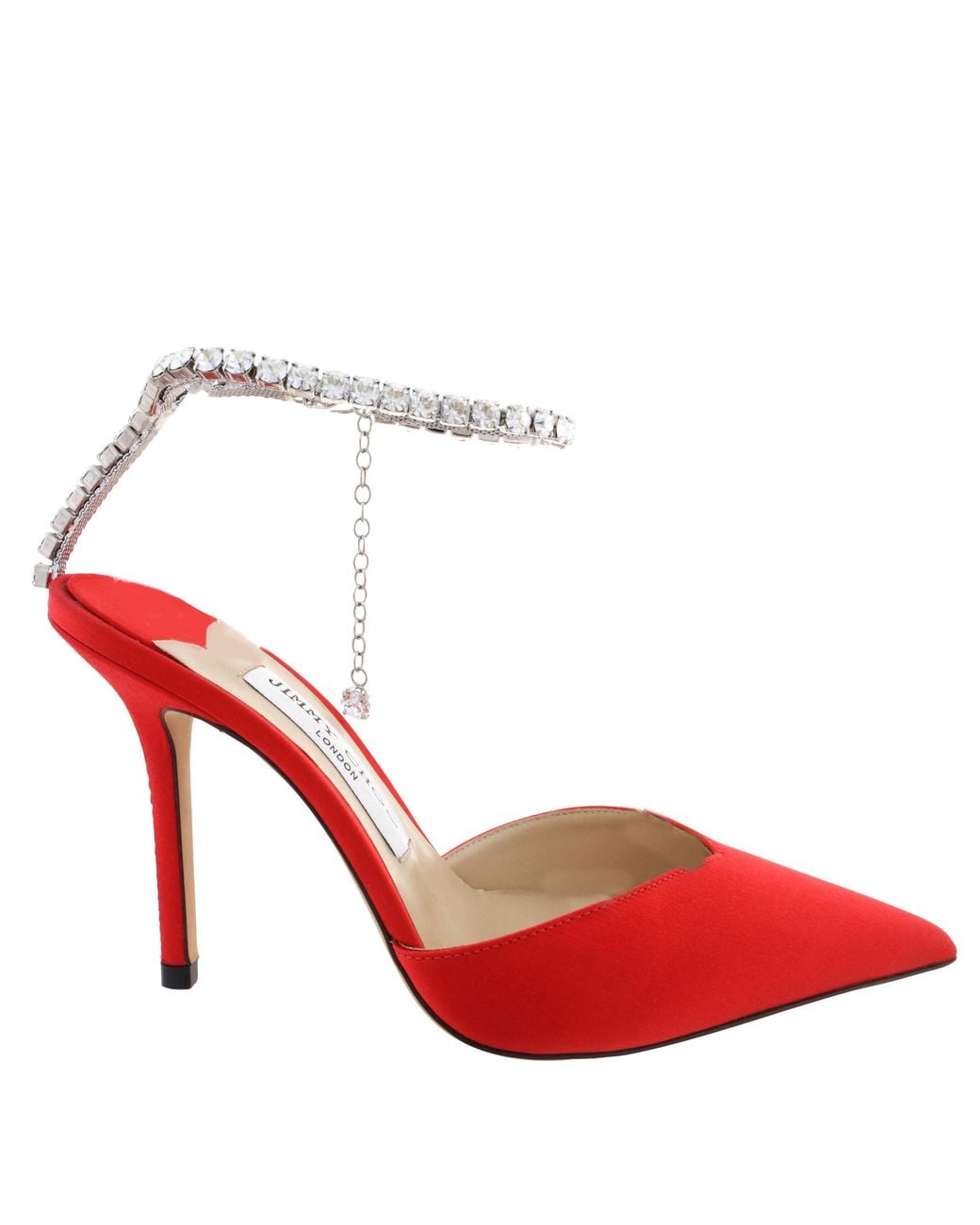 Jimmy Choo Red Saeda 100 Satin Pointed-Toe Pumps, Brand Size 34.5 Us Size 4.5