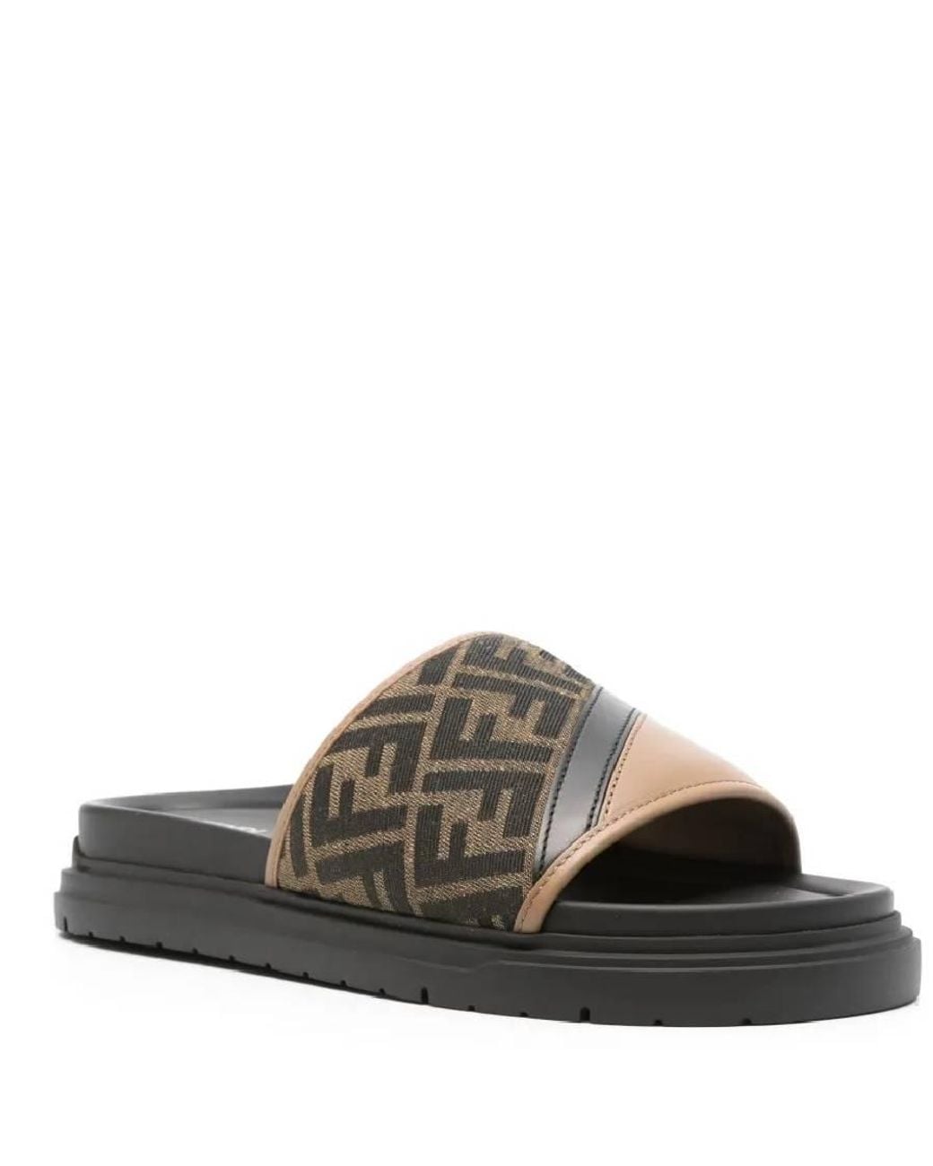 Fendi Brown Diagonal Ff Jacquard Slides for men