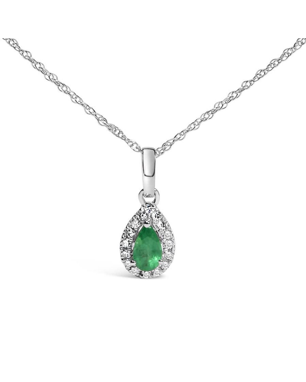 Haus of Brilliance Metallic 10K 5X3Mm Emerald And Diamond Accent Halo Pear Shape Pendant Necklace for men