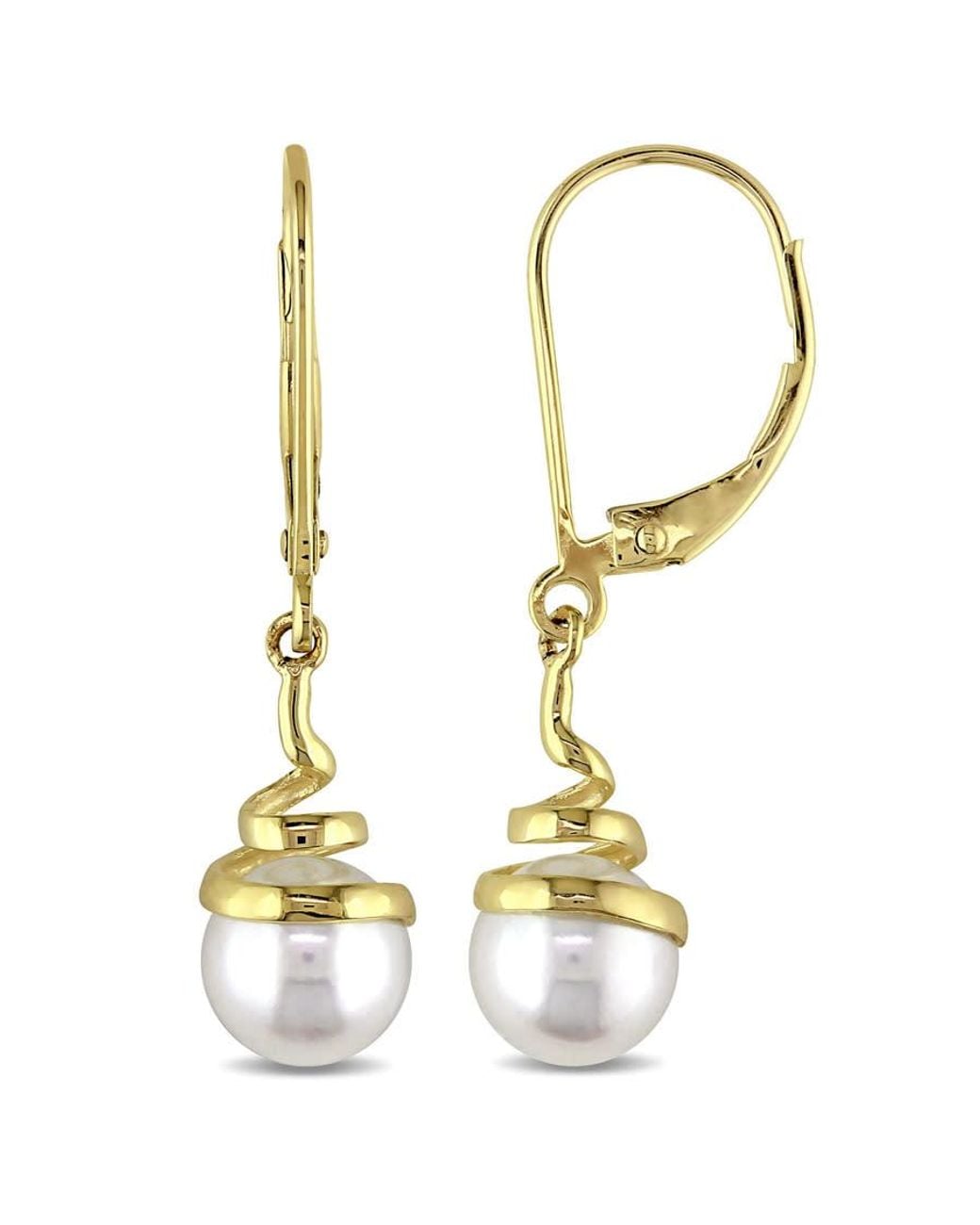 Amour Yellow Cultured Freshwater Pearl Spiral Leverback Earrings for men