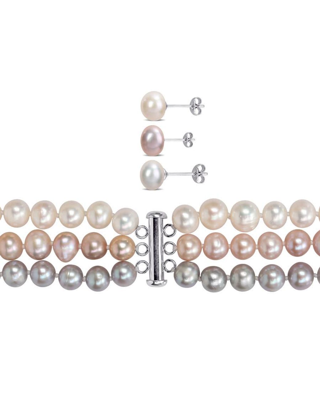 Amour White 7-Piece Jewelry Set Freshwater Cultured 7.5-8Mm Pearls for men
