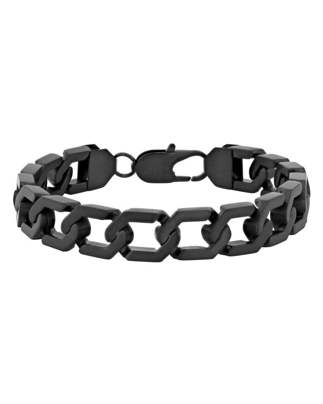 Robert Alton Black Stainless Steel Matte Finish Hexagon Link Bracelet for men