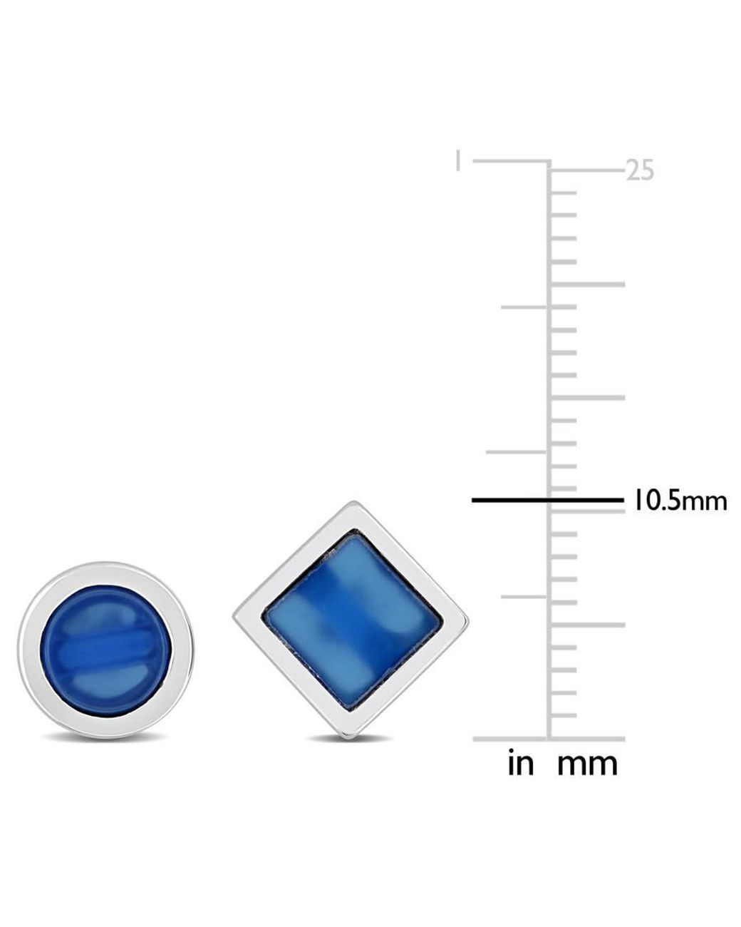Amour Blue 2-Piece Set 1 5/8Ct Tgw Agate Square And Round Stud Earrings for men
