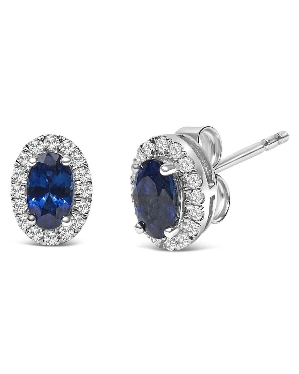 Haus of Brilliance Blue 10K 5X3 Mm Oval Sapphire And Diamond Halo Stud Earrings (I-J Color, I1-I2 Clarity) for men