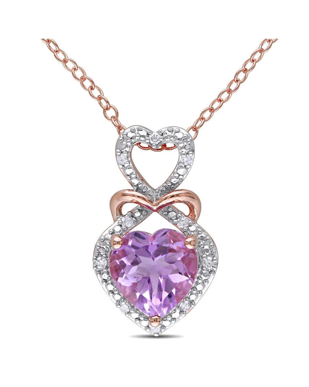 Amour Pink Diamond And Rose De France Triple Heart Halo Pendant With Chain for men
