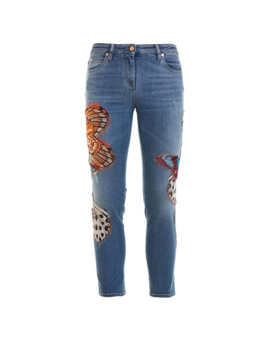 Roberto Cavalli Blue Butterfly Patch Denim Jeans, Brand Size 42 Us for men
