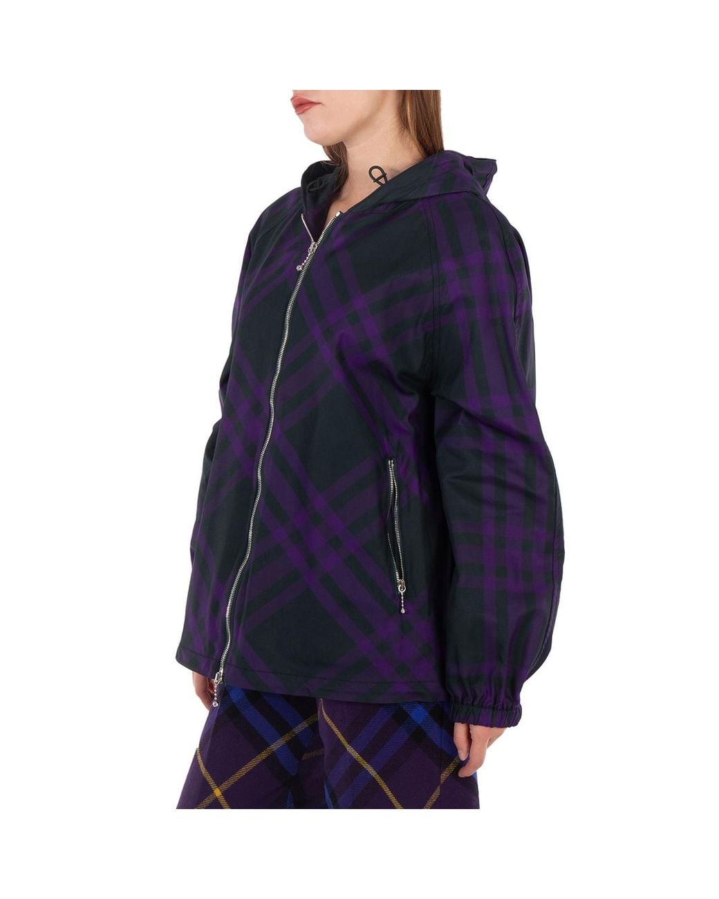 Burberry Blue Check-Pattern Hooded Jacket for men