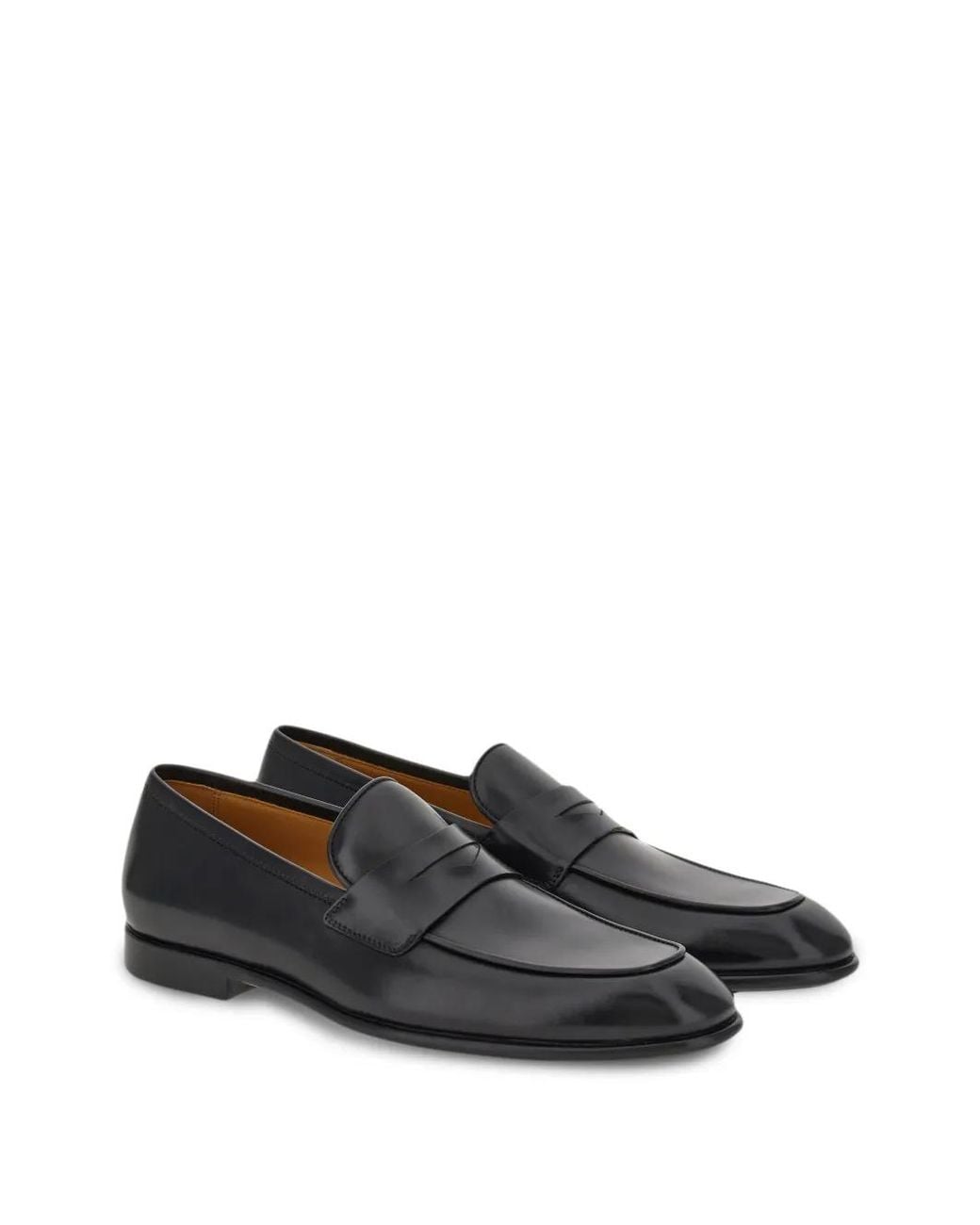 Ferragamo Black Funes Leather Penny Loafers for men