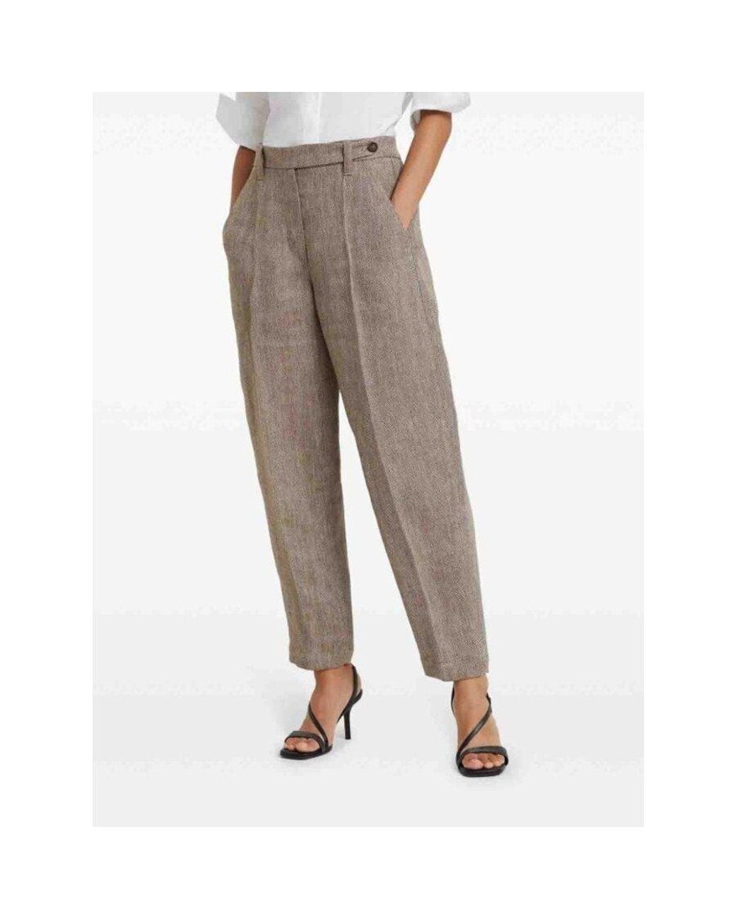 Brunello Cucinelli Gray Light Linen Tapered Trousers, Brand Size 42 (Us for men