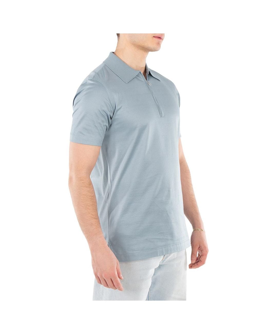 Dunhill Blue Rib Collar Cotton Polo Shirt for men