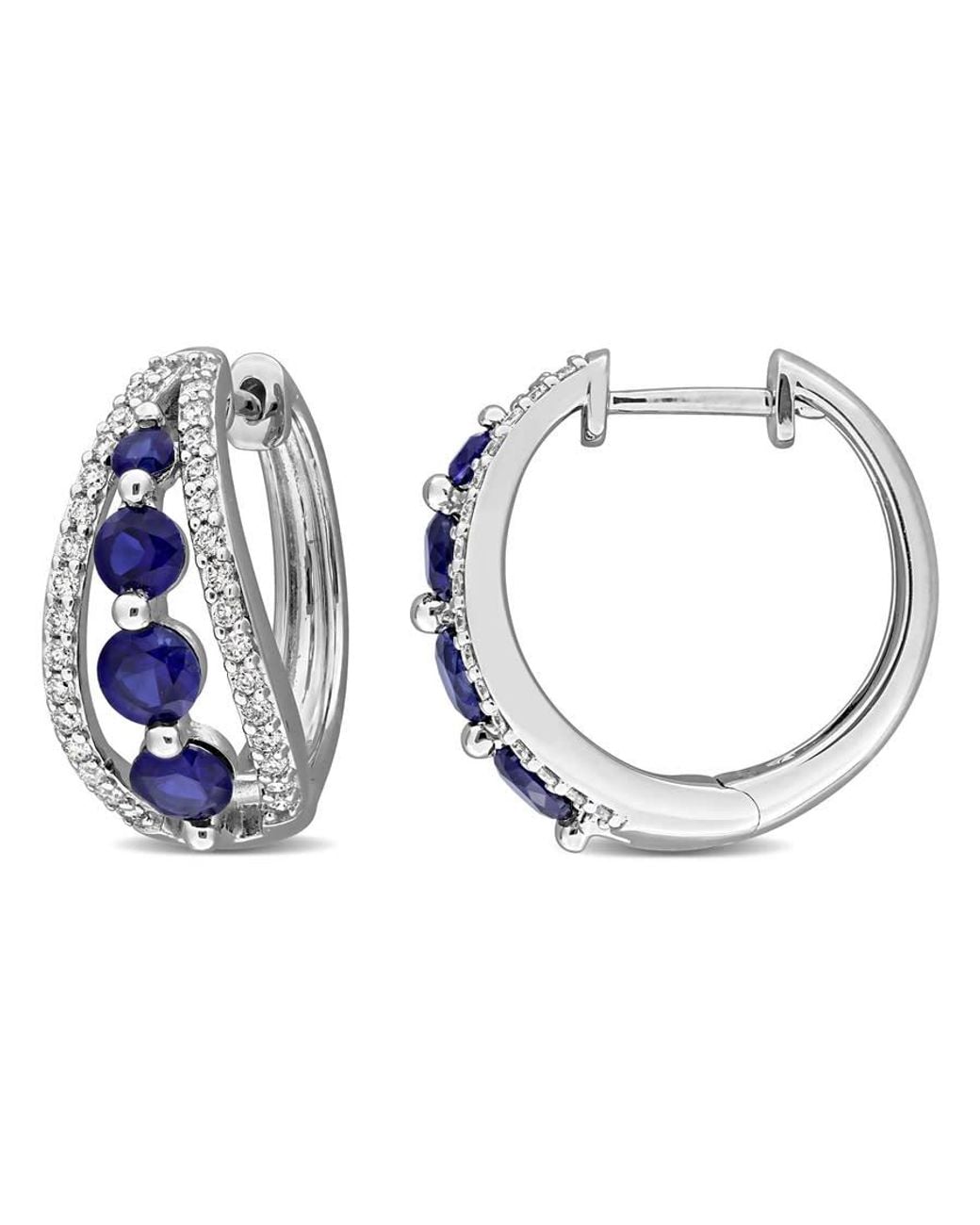 Created Forever Blue 1/2 Ct Lab Grown Diamond Tw And 1 3/4 Ct Tgw Created Sapphire Hoop Earrings 14K for men