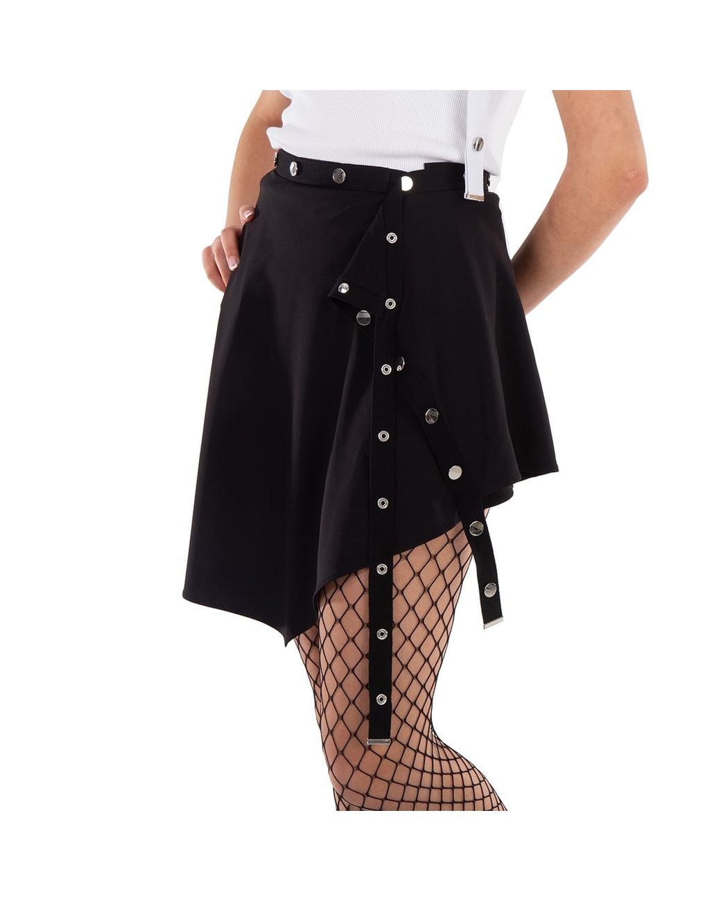 The Attico Black Asymmetrical Stretch Jersey Mini Skirt