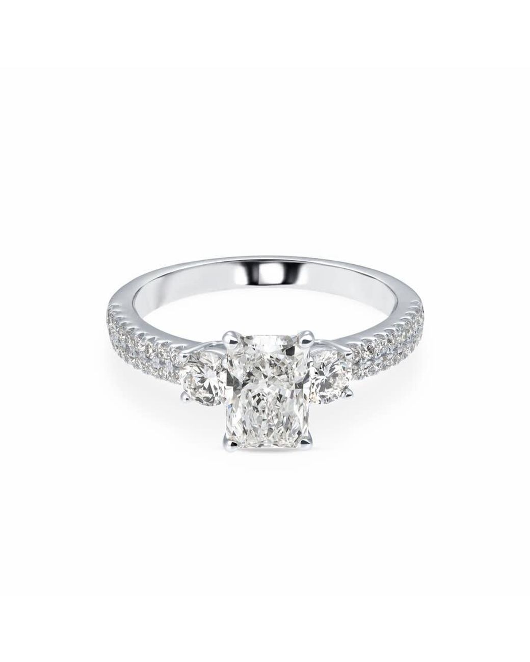 Brilliant Diamond Metallic 1 3/4 Carat Radiant With Round Lab Grown 3 Stone Diamond Engagement Ring for men