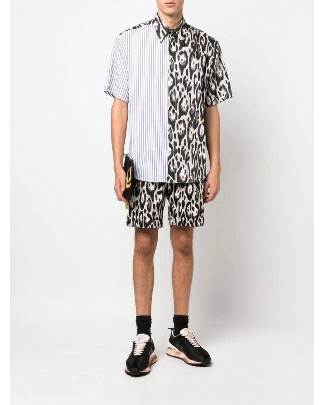 Roberto Cavalli White Leopard Print Drawstring Shorts, Brand Size 50 Waist for men