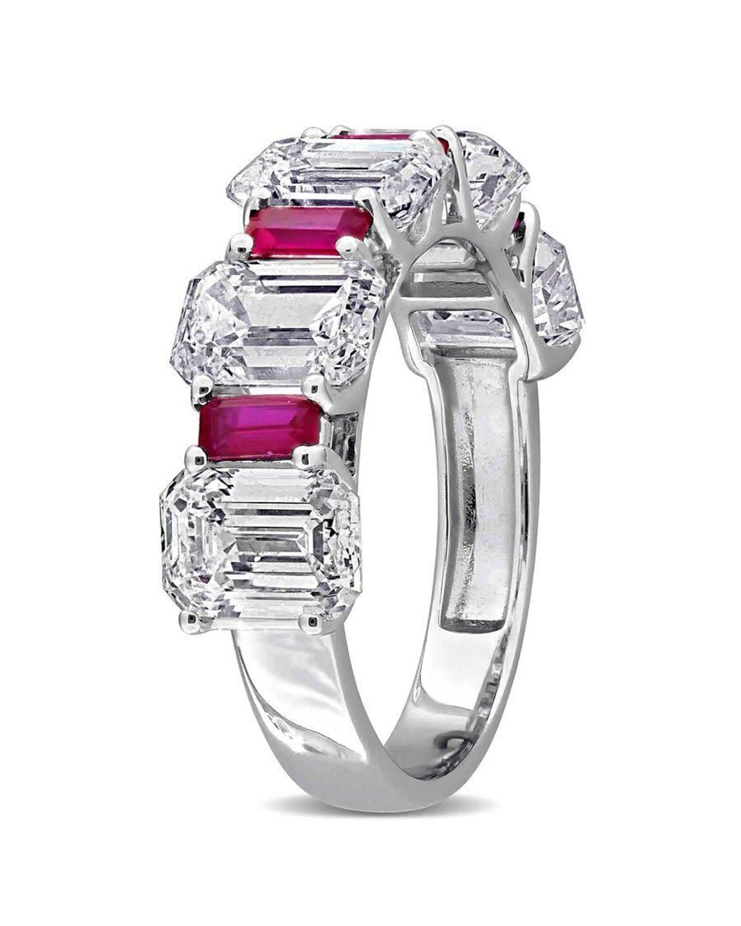 Created Forever Pink 5Ct Tw Lab-Grown Diamond And 1Ct Tgw Created Ruby Semi-Eternity Ring for men