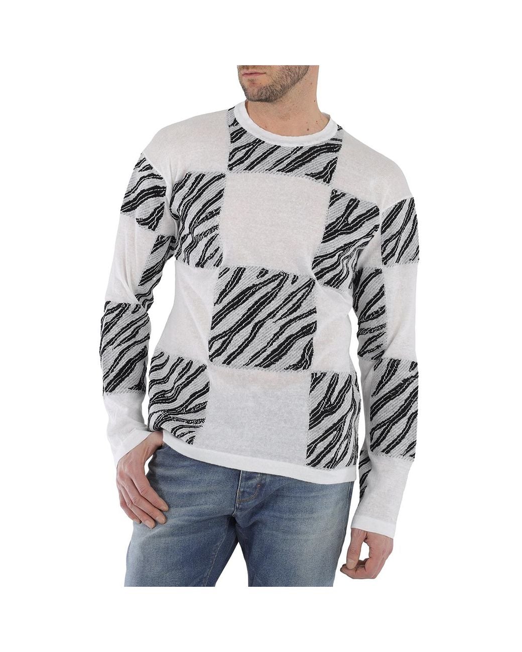 Roberto Cavalli Gray Zebra Check Jacquard Sweater for men