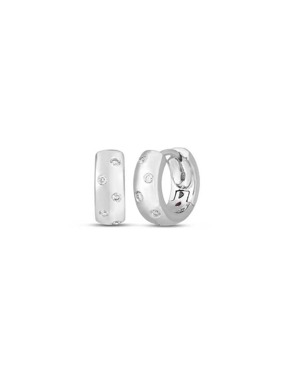 Roberto Coin White huggie Hoop Earring With Diamonds for men