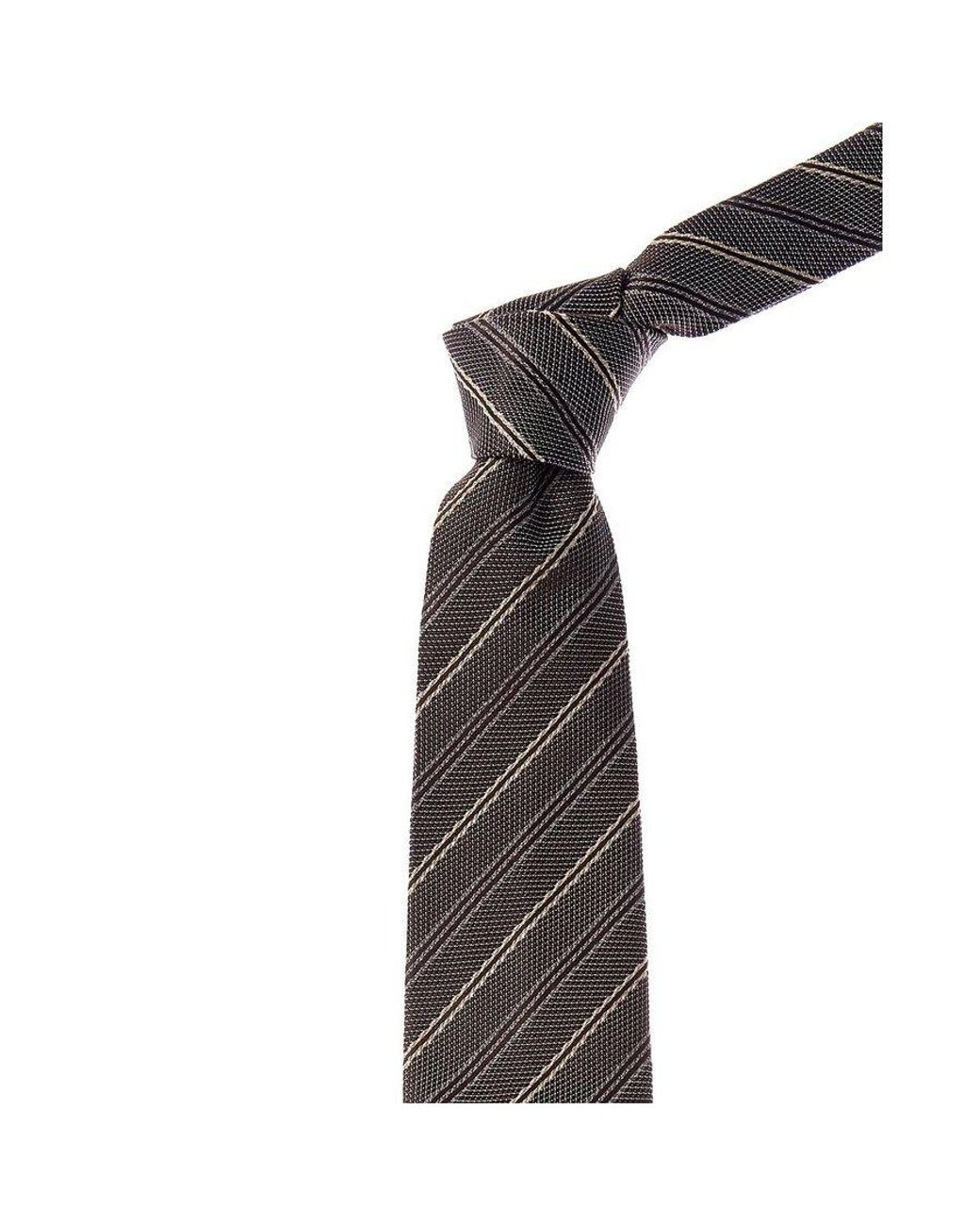 Brunello Cucinelli Gray Striped Silk Tie for men