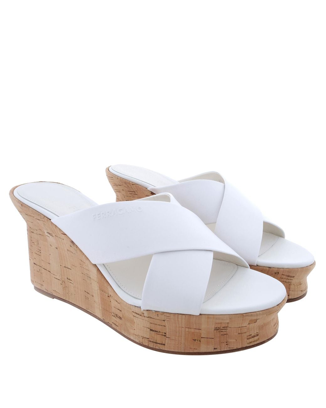 Ferragamo White Ferragamo Ant 70 Nappa Wedge Sandals
