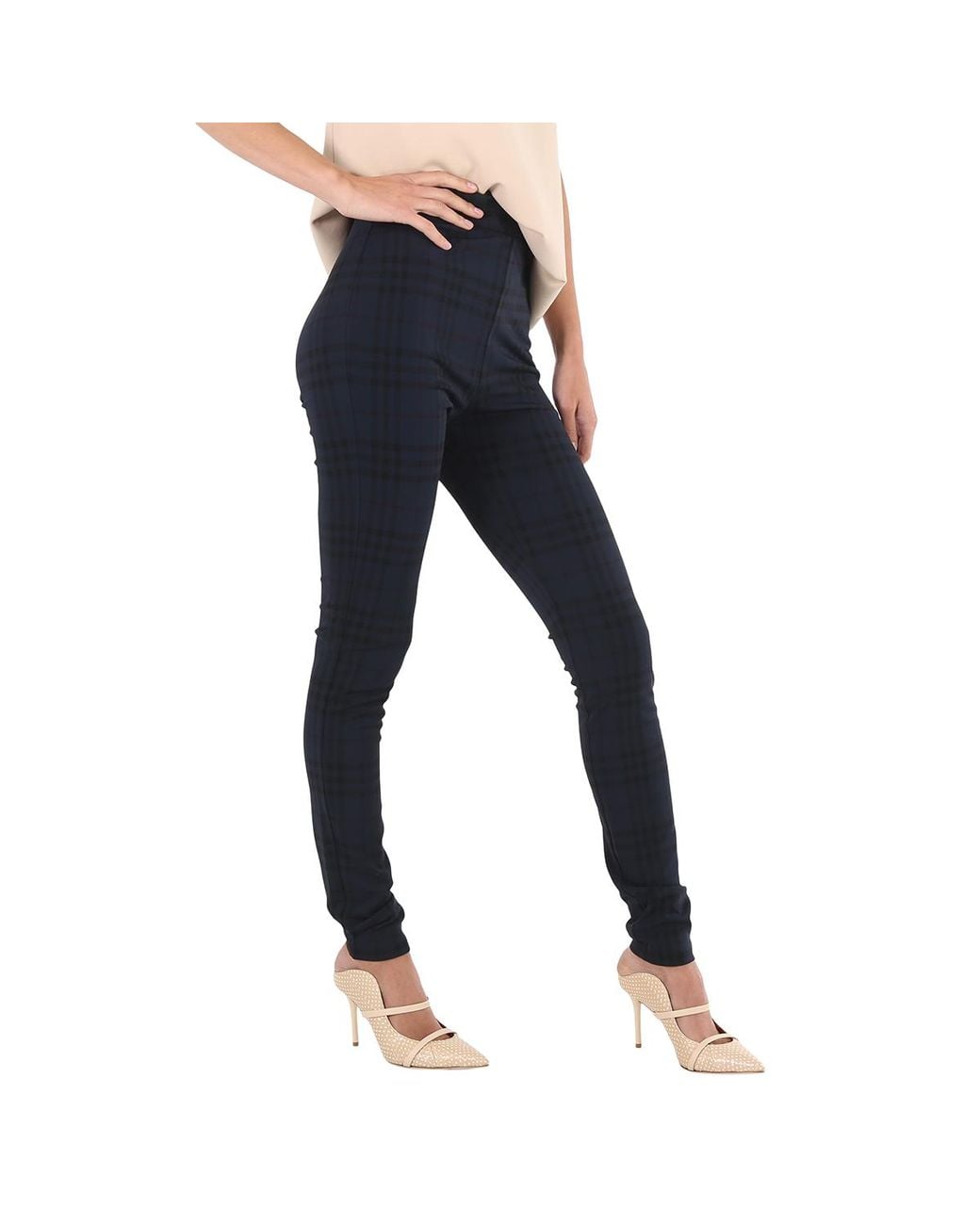 Burberry Blue Midnight Check Print Stretch Jersey Leggings
