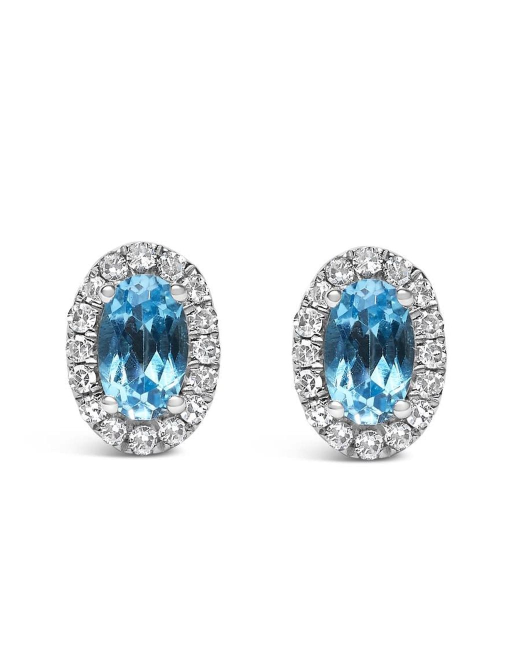 Haus of Brilliance Blue 10K 5X3 Mm Oval Topaz And Diamond Halo Stud Earrings (I-J Color, I1-I2 Clarity) for men