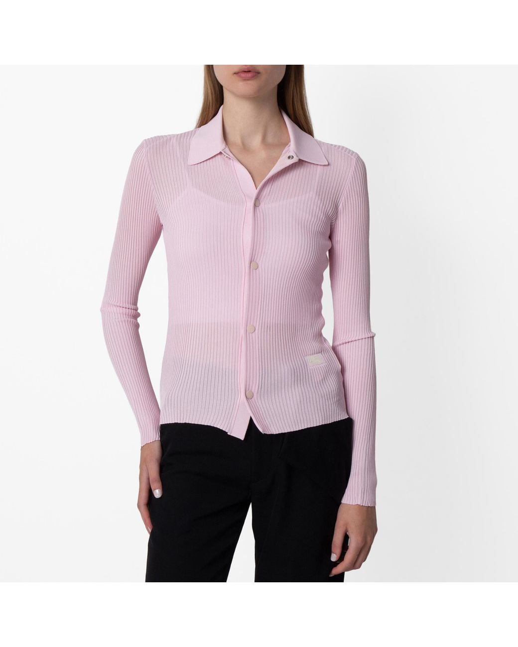 Burberry Pink Rib Knit Long-Sleeved Shirt