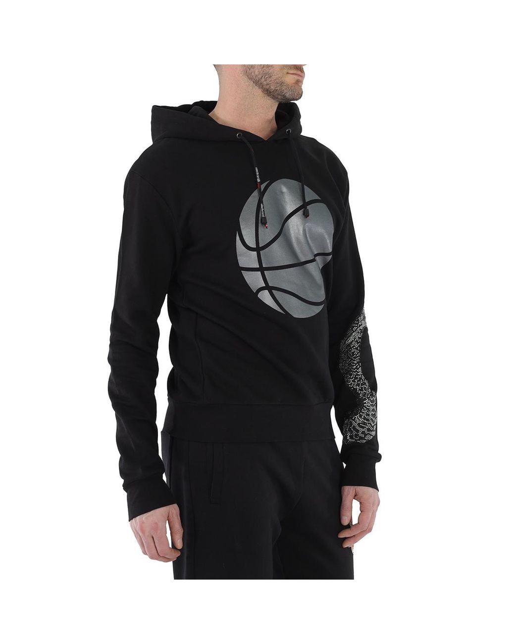 Roberto Cavalli Black Basketball Print Cotton Hoodie for men