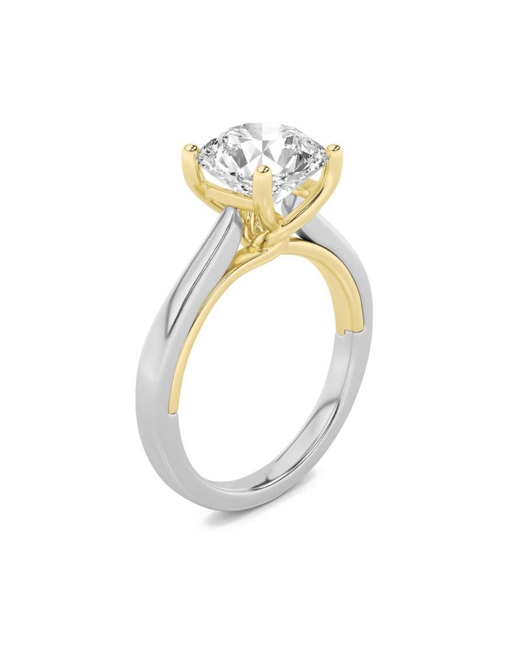 Mure And Co White 2Ctw Round Shaped Lab Grown Diamond (G/Vs) Two Tone Twisted Basket Cathedral Shank Solitaire Ring for men