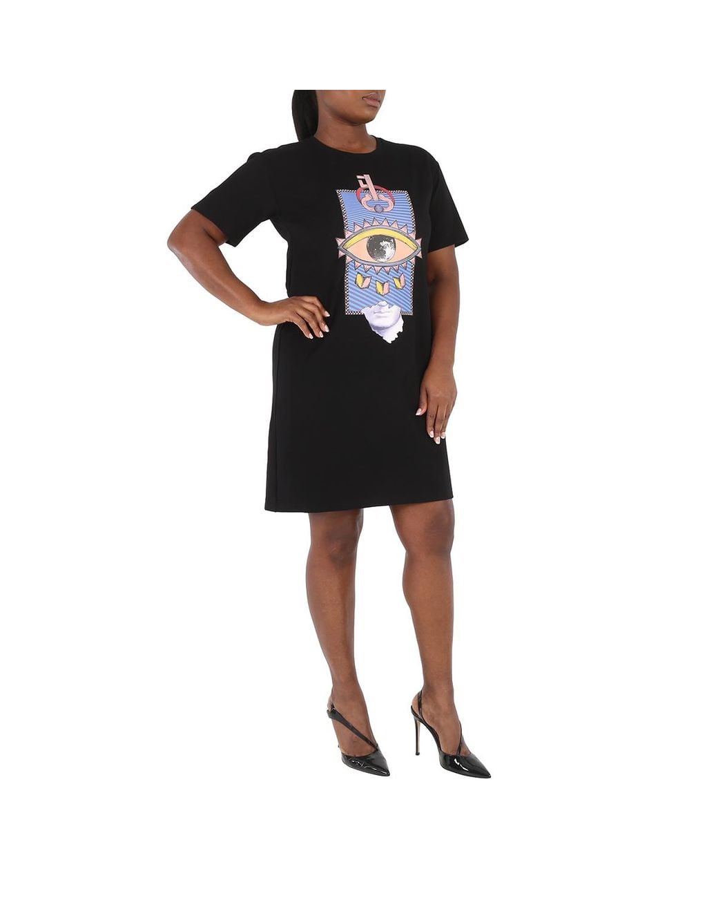 Roberto Cavalli Black Ladies Lucky Symbol Crewneck Dress, Brand Size 44 (Us for men