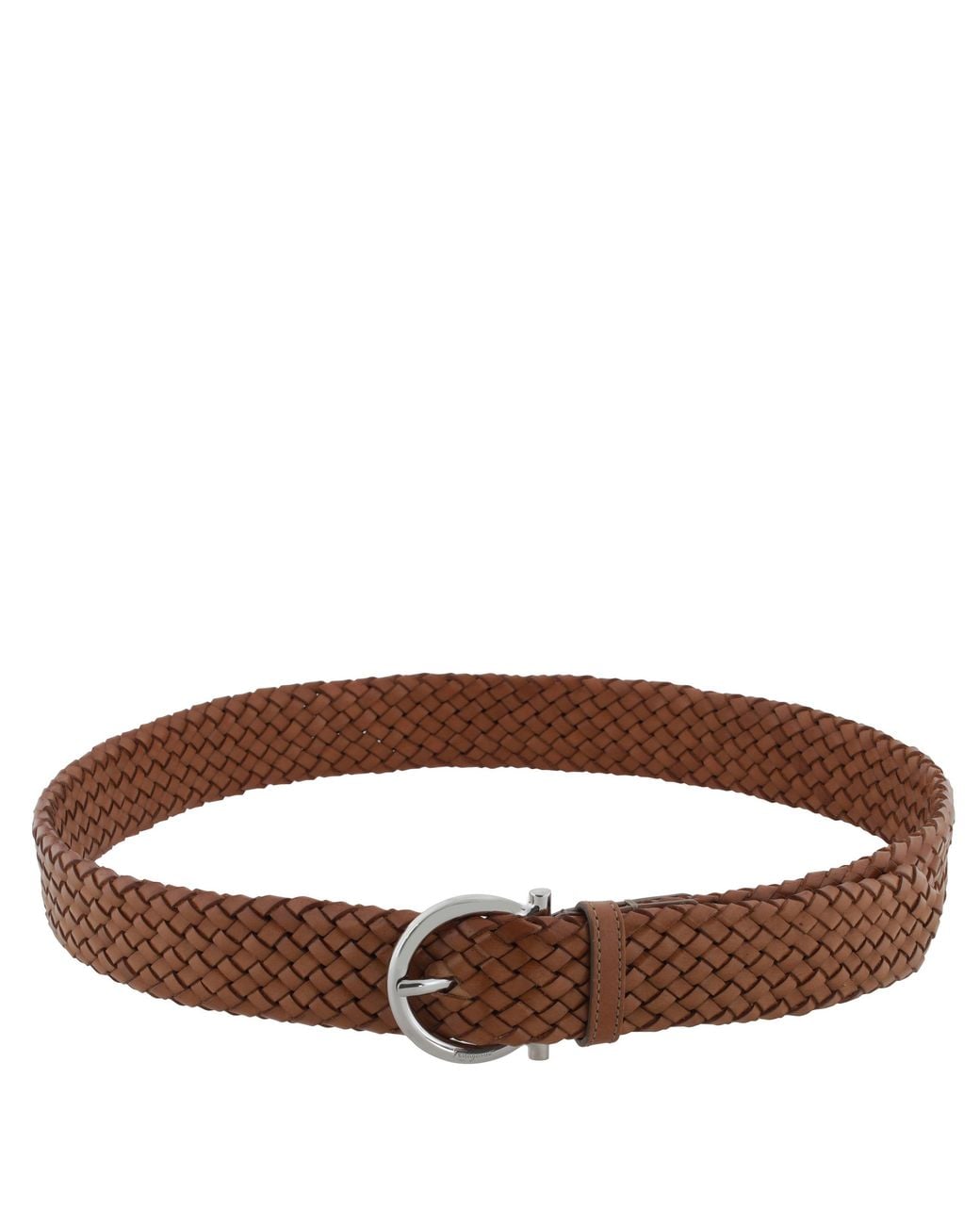Ferragamo Brown Braided Leather Gancini Fixed Belt for men