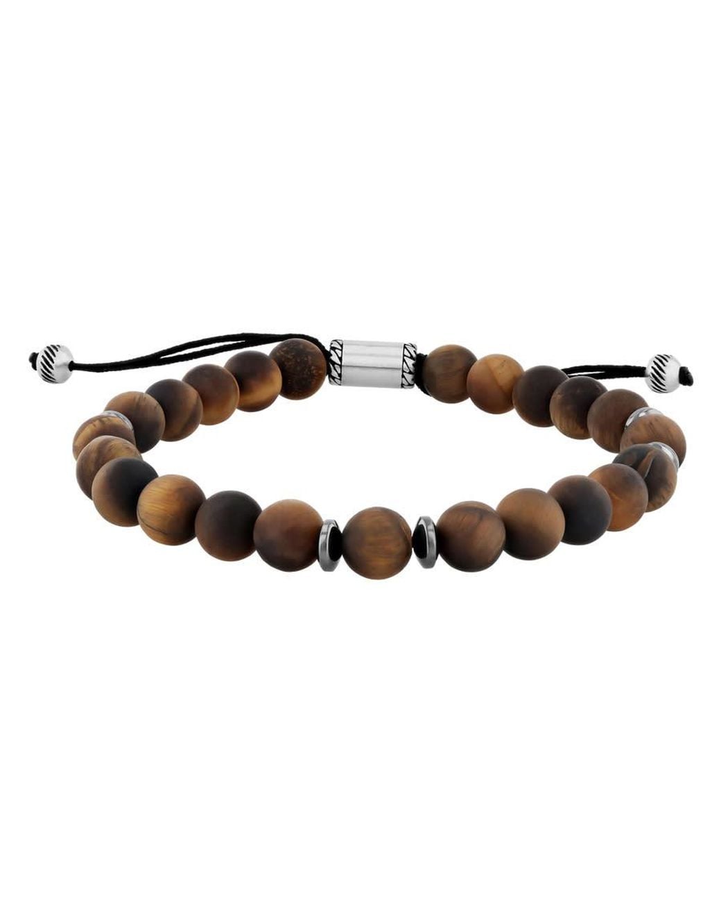 Robert Alton Brown Stainless Steel And Tiger Eye Bead Bolo Bracelet for men