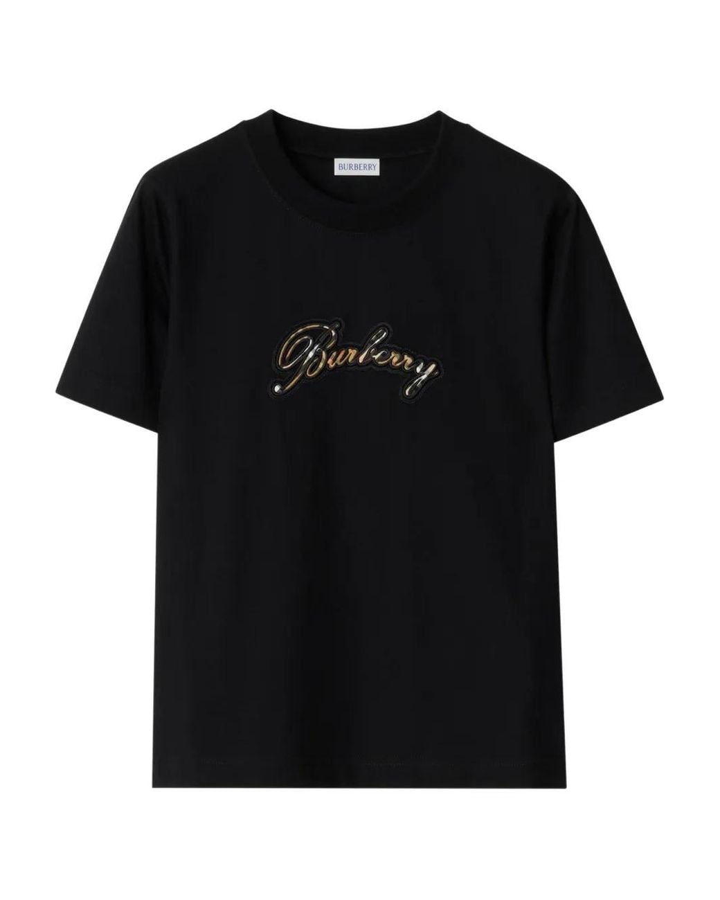 Burberry Black Check Cursive Logo Cotton T-Shirt for men