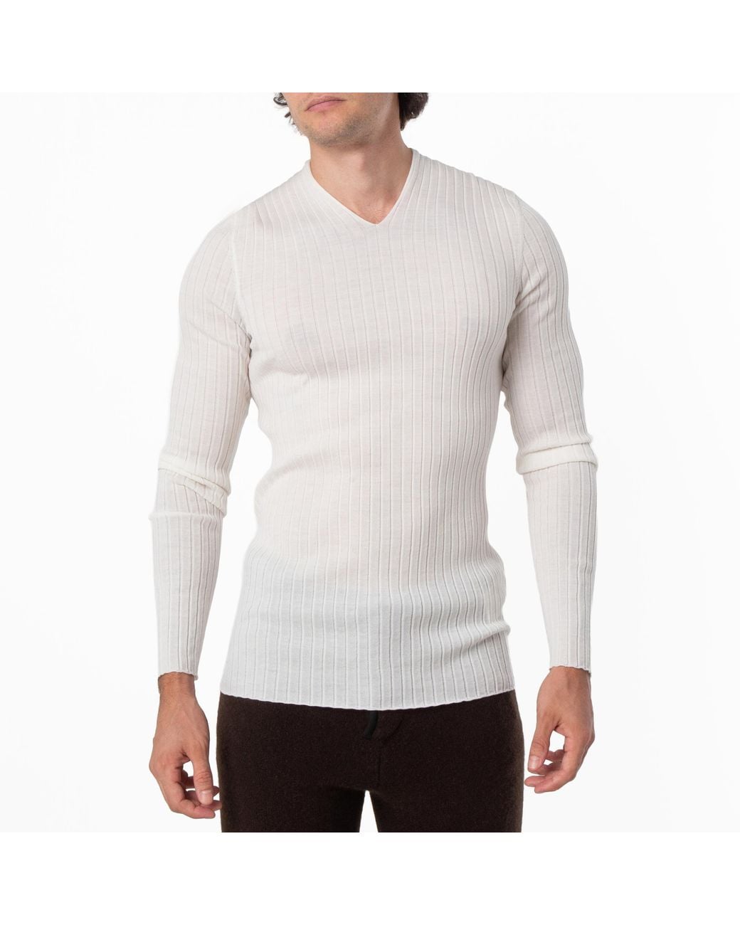 Ferragamo White V-Neck Wool Knit Sweater for men