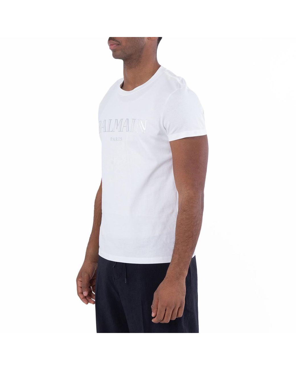 Balmain White Logo Embossed Cotton T Shirt for men