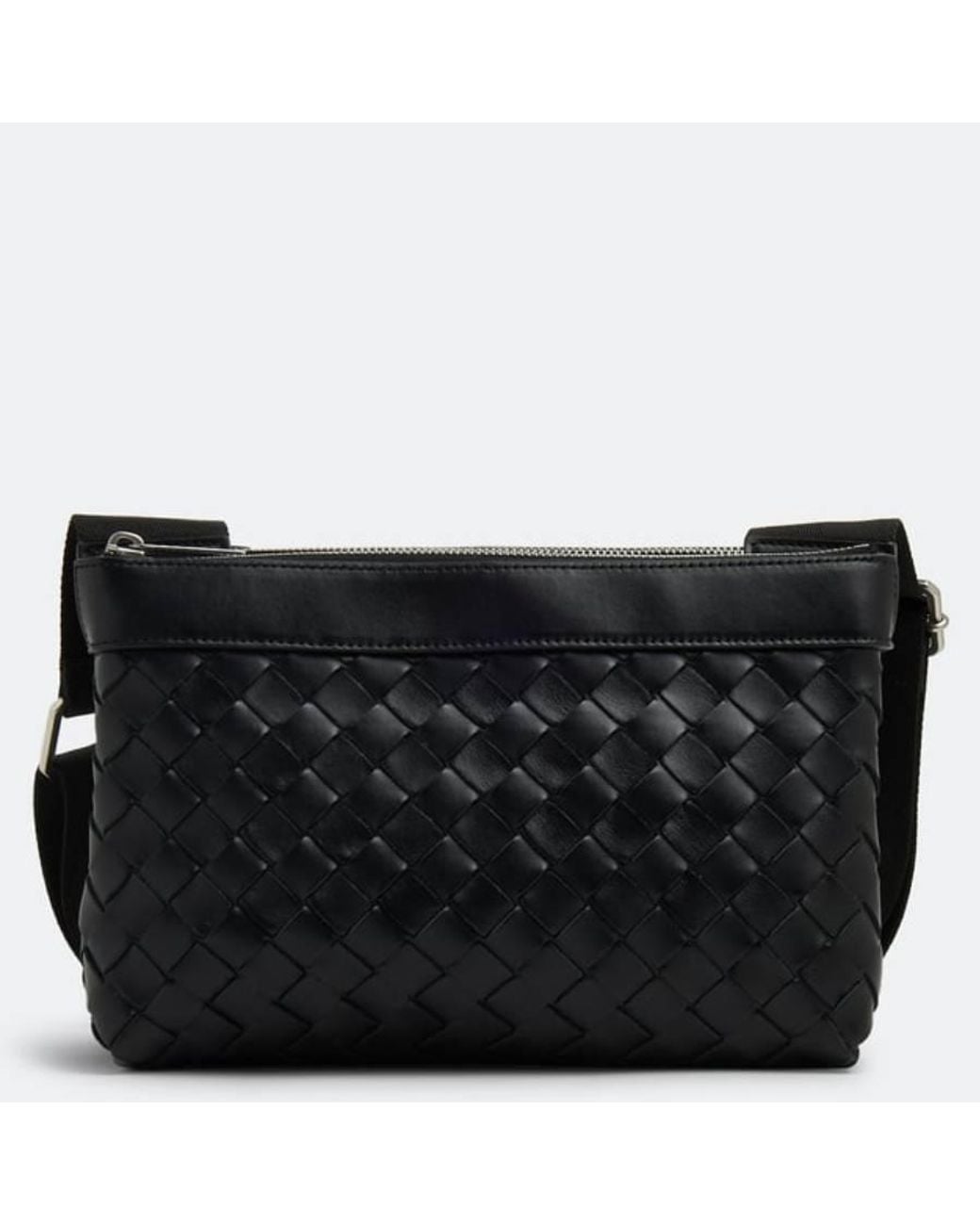Bottega Veneta Black Intrecciato Leather Duo Crossbody Bag for men