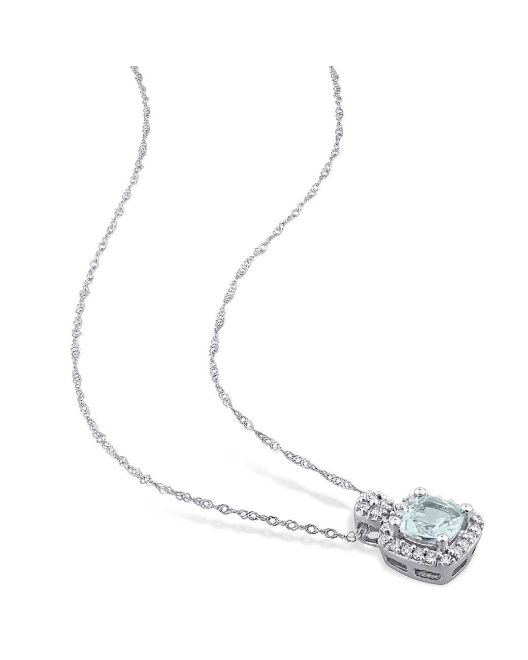 Amour Blue Cushion Cut Aquamarine And 1/10 Ct Tw Diamond Pendant With Chain for men