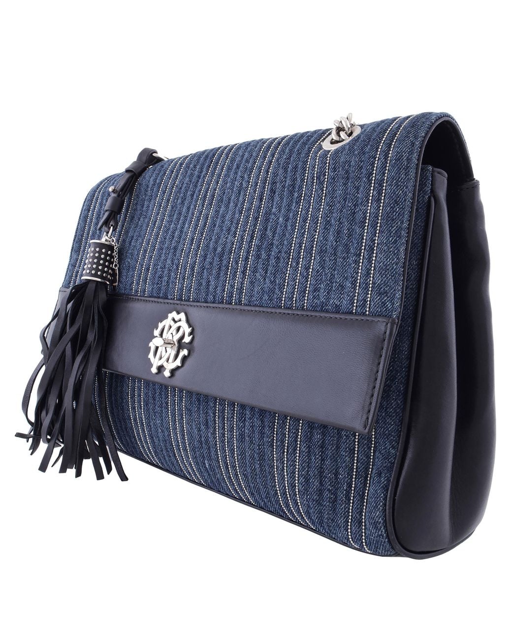 Roberto Cavalli Blue Denim Quilted Crossbody Bag for men