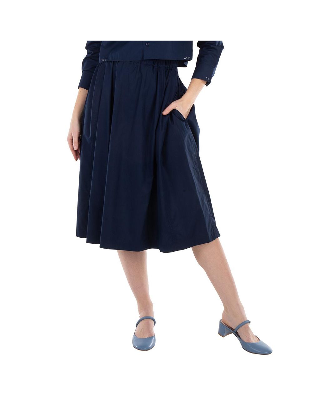 Marni Blue Light A-Line Cotton Midi Skirt