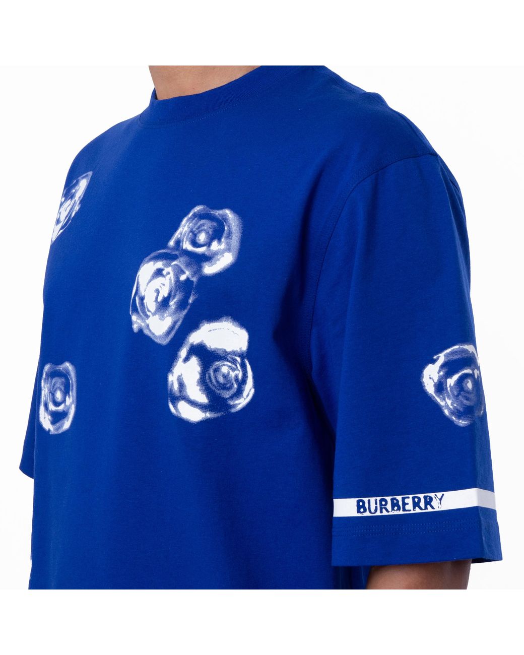 Burberry Blue Rose Print Cotton Jersey T-Shirt for men