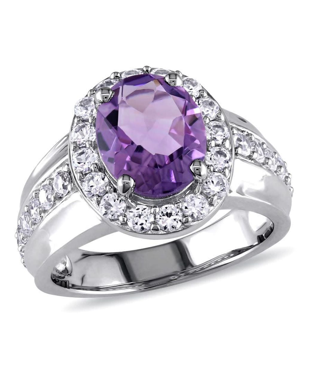 Amour Purple 3 3/8 Ct Tgw Oval Cut Amethyst And Created Sapphire Halo Ring for men
