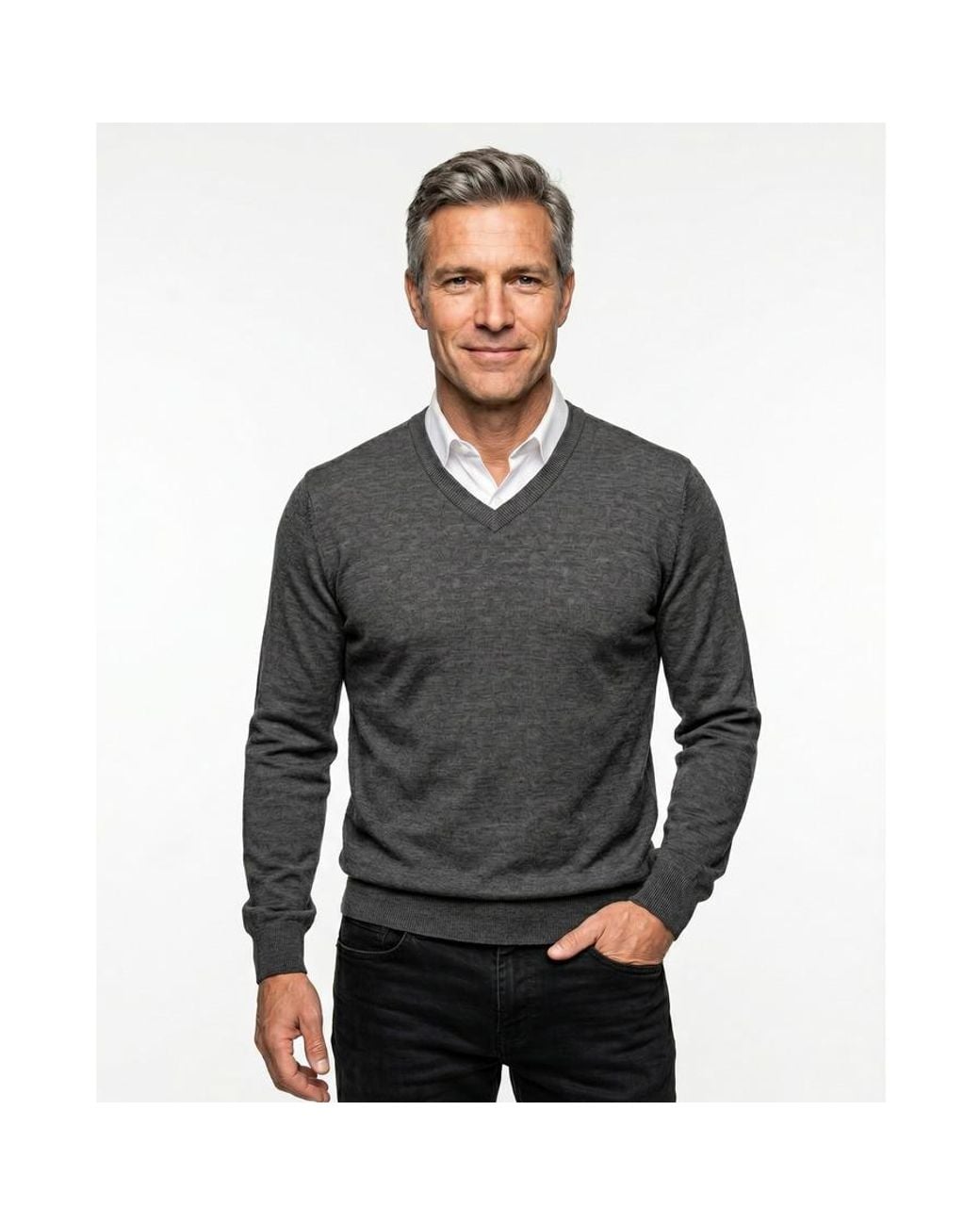 Brunello Cucinelli Gray Virgin Wool V-Neck Sweater, Brand Size 46 (Us for men