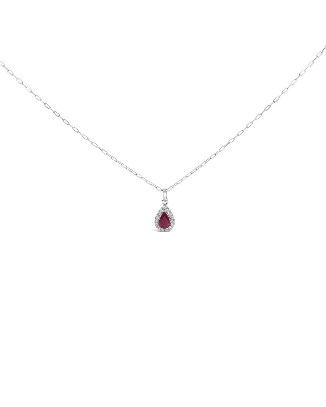 Haus of Brilliance Metallic 14K 6X4 Pear Ruby And Diamond Halo Pendant Necklace for men