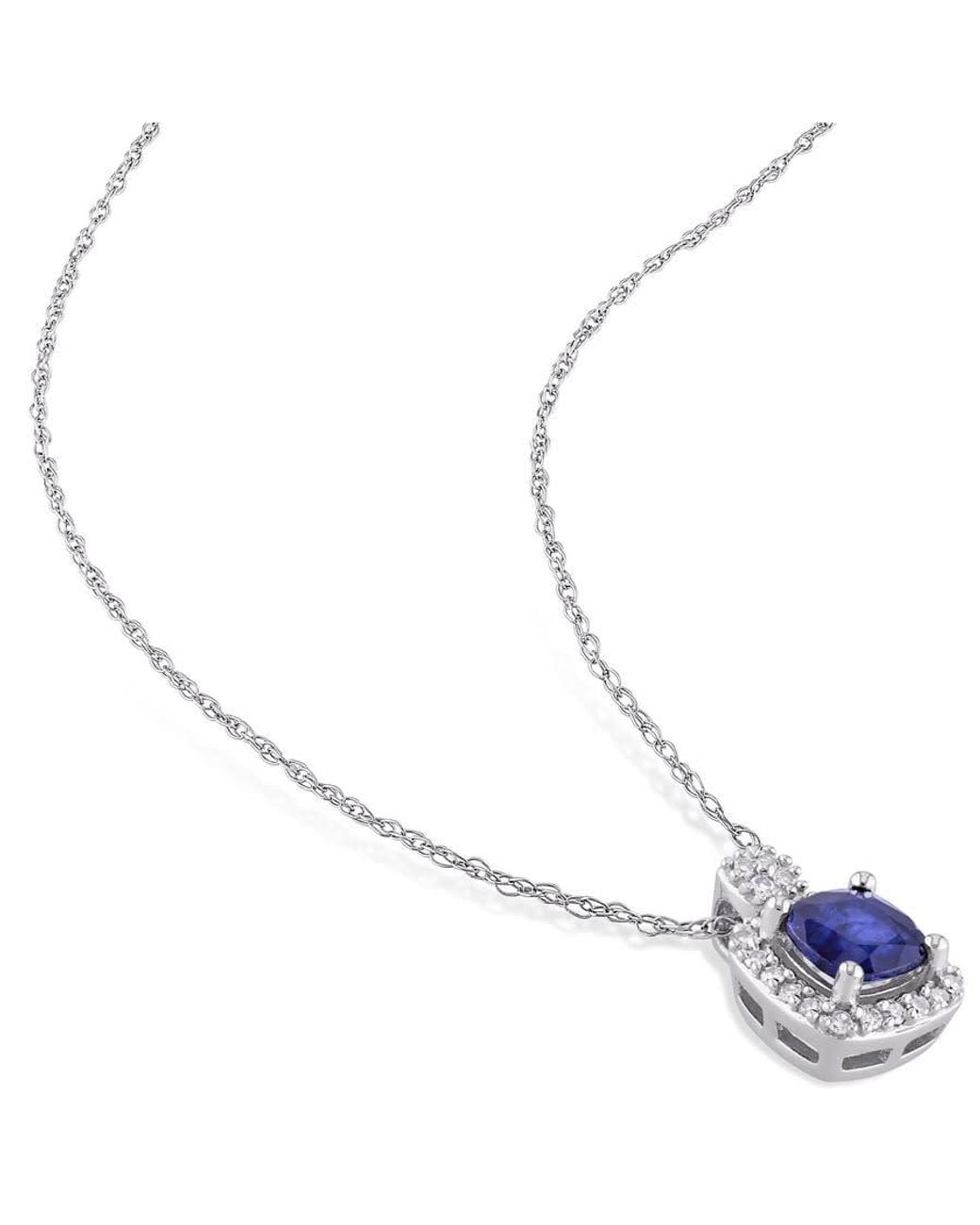 Amour Blue 1/10 Ct Tw Halo Diamond And Cushion Cut Diffused Sapphire Pendant With Chain for men