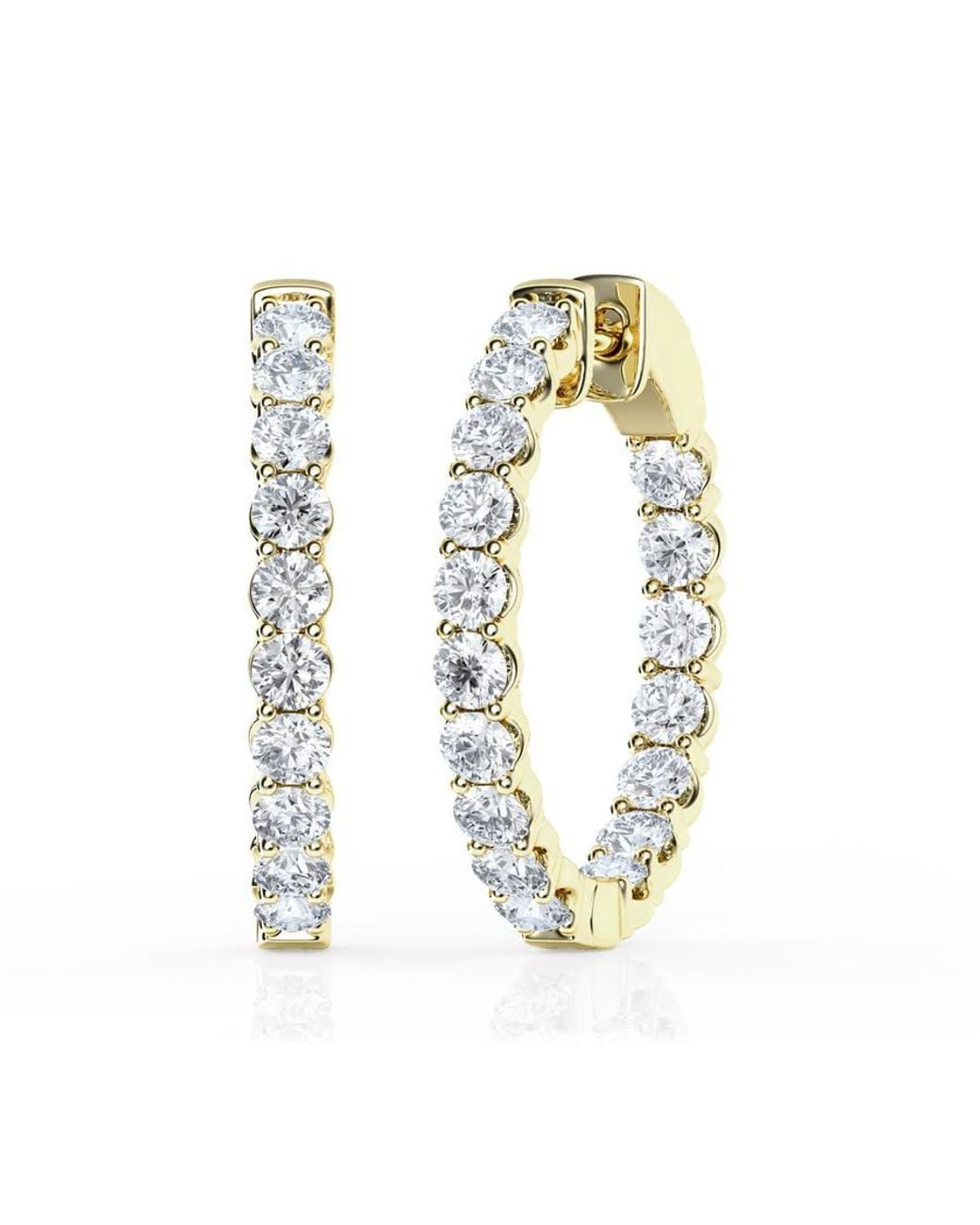 Brilliant Diamond Metallic 4 Carat Round Lab Grown Inside Out Diamond Huggie Hoop Earrings for men